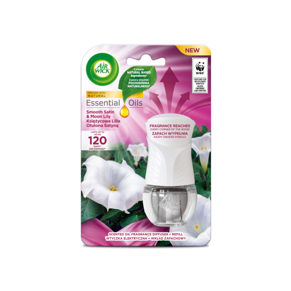Air Wick Księżycowa lilia otulona satyną  19ml - Urządzenie do kontaktu (Komplet)